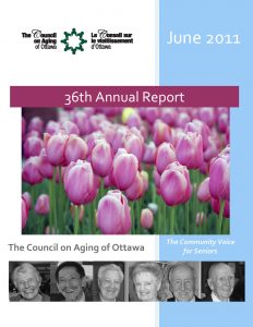 2011 Annual Report cover showing pink tulips and images of older adults