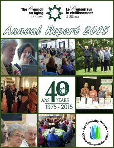 2015 Annual Report cover showing images of COA events and activities
