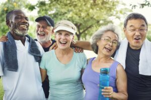 A group of older adults exercising together